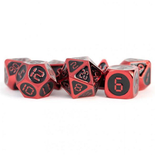 Metallic Dice LIc024 Svarta & Röda Spel Tärningar - Set om 7