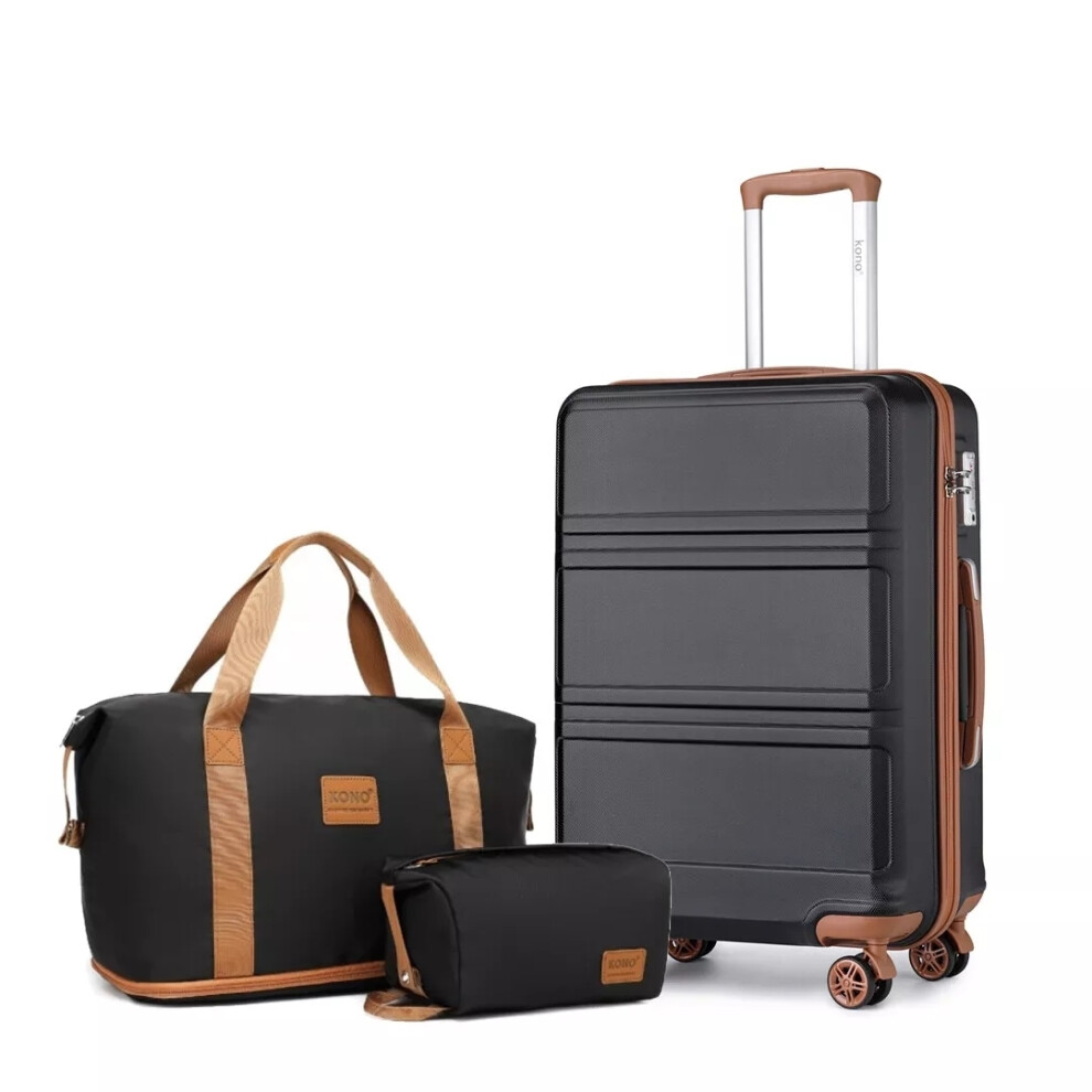 (Black/Brown, 20inch+travel bag) 12/20/24/28Inch Hard Shell ABS Carry-On Suitcase Cabin Hand Luggage & Travel Bag-image-OPC-PGQ6HTS-NEW