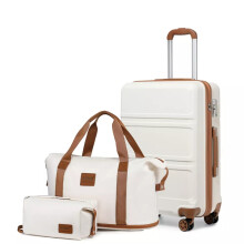 (Cream, 20inch+travel bag) 12/20/24/28Inch Hard Shell ABS Carry-On Suitcase Cabin Hand Luggage & Travel Bag