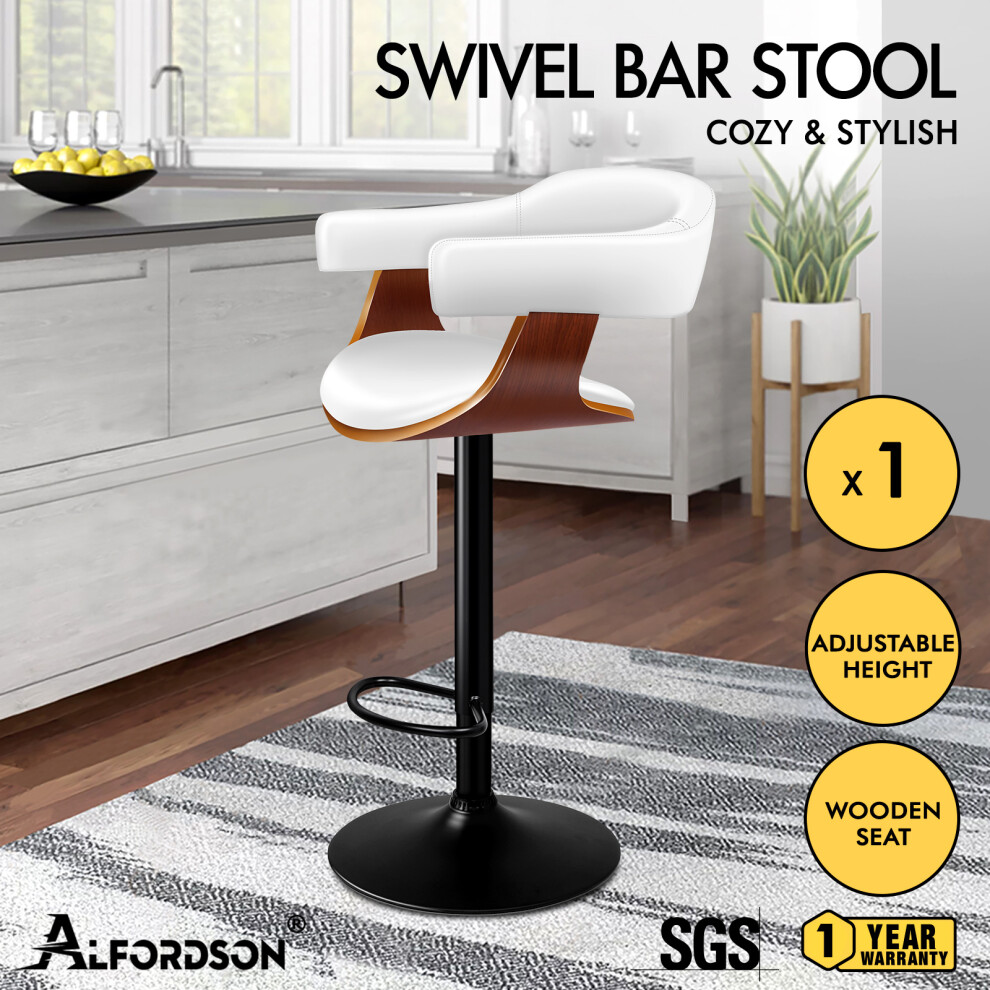 ALFORDSON 1x Bar Stools Joan Kitchen Swivel Chair Wooden Leather Gas Lift White