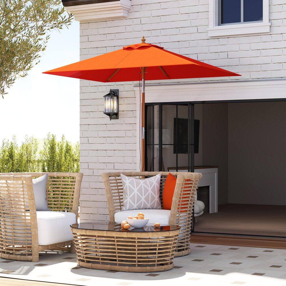 Outsunny Wooden Patio Umbrella Market Parasol Outdoor Sunshade Orange