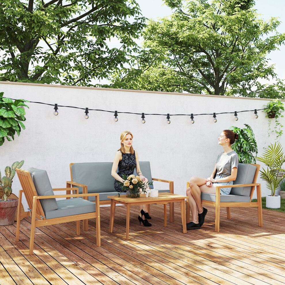 Outsunny 4 Pieces Wooden Garden Furniture Set With Cushions, Teak