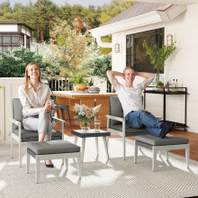 Outsunny 5-Pieces Rattan Patio set with Acacia Wood Top Coffee Table