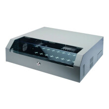 Caja de pared DIGITUS Slim Line DN-19 04U-PB - Gris claro, RAL 7035 - Frontal con cerradura y puerta de cristal