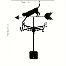 1pc Black Metal Silhouette Cat Weather Vane - Outdoor Garden Lawn Patio Home Fence Post Wind Indicator