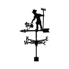 Vintage Farmer-Themed Metal Wind Vane - Rustic Black Silhouette with Weathervane, Shovel & Flowers