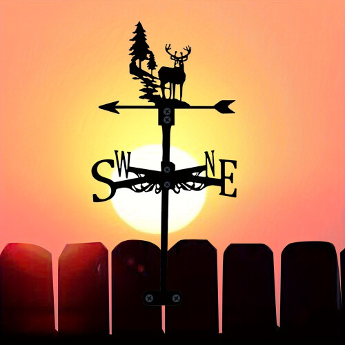 1pc Forest Deer Wind Indicator, Garden Wind Indicator For Roof Mounting, Wind Direction Indicator, Creative Metal Wind Indicator 1