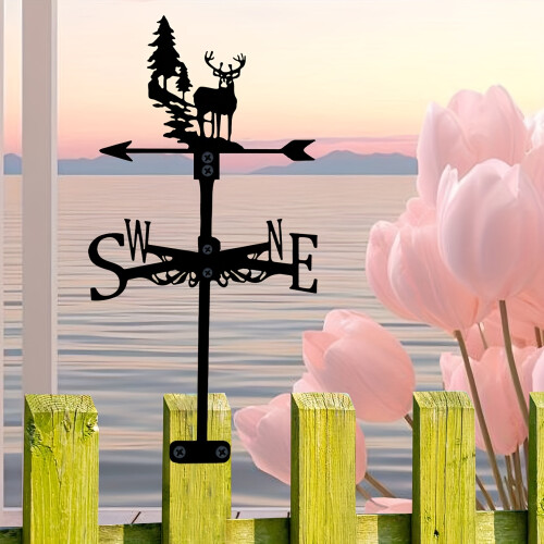 1pc Forest Deer Wind Indicator, Garden Wind Indicator For Roof Mounting, Wind Direction Indicator, Creative Metal Wind Indicator 2