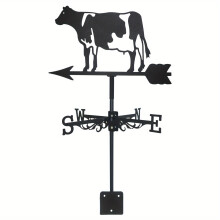 1pc Black Silhouette Dairy Cow Vane - Wind Direction Indicator, Metal Outdoor Garden Decoration, Weather-Resistant, Farm-Themed,