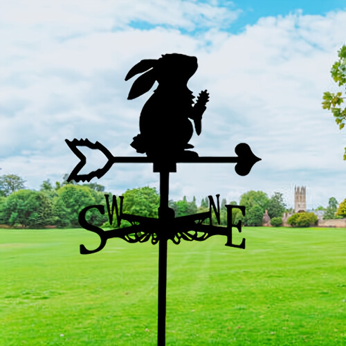 Charming Metal Rabbit Weathervane with Rust-Proof Coating – Black Silhouette Design 2