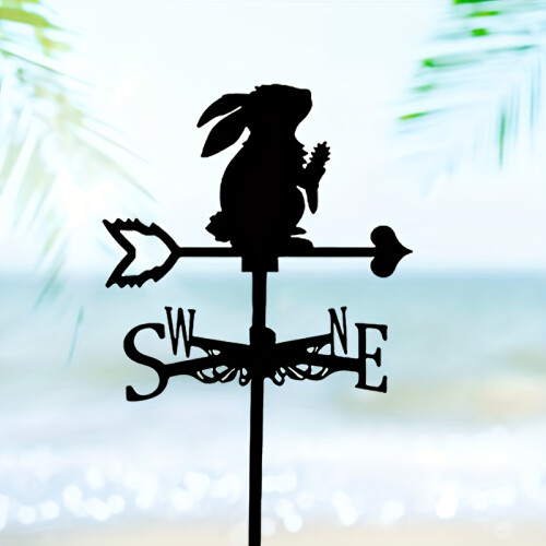 Charming Metal Rabbit Weathervane with Rust-Proof Coating – Black Silhouette Design 1