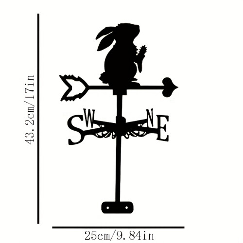 Charming Metal Rabbit Weathervane with Rust-Proof Coating – Black Silhouette Design