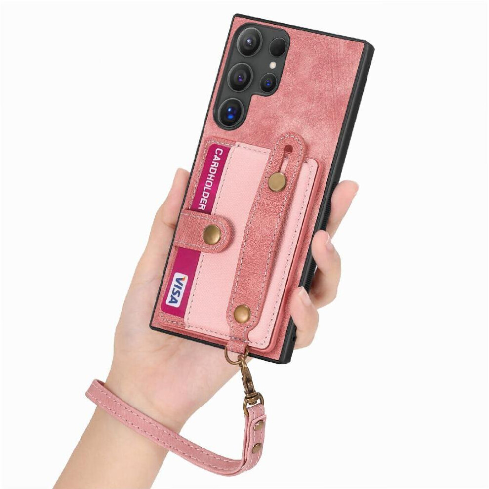 (Pink) Case For Samsung Galaxy S25 Ultra Shockproof Wristband Wallet Strap Pink 764544177153