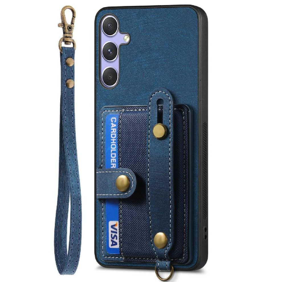 (Blue) Case For Samsung Galaxy S25 Shockproof Wallet Wristband Strap Blue 764544177238