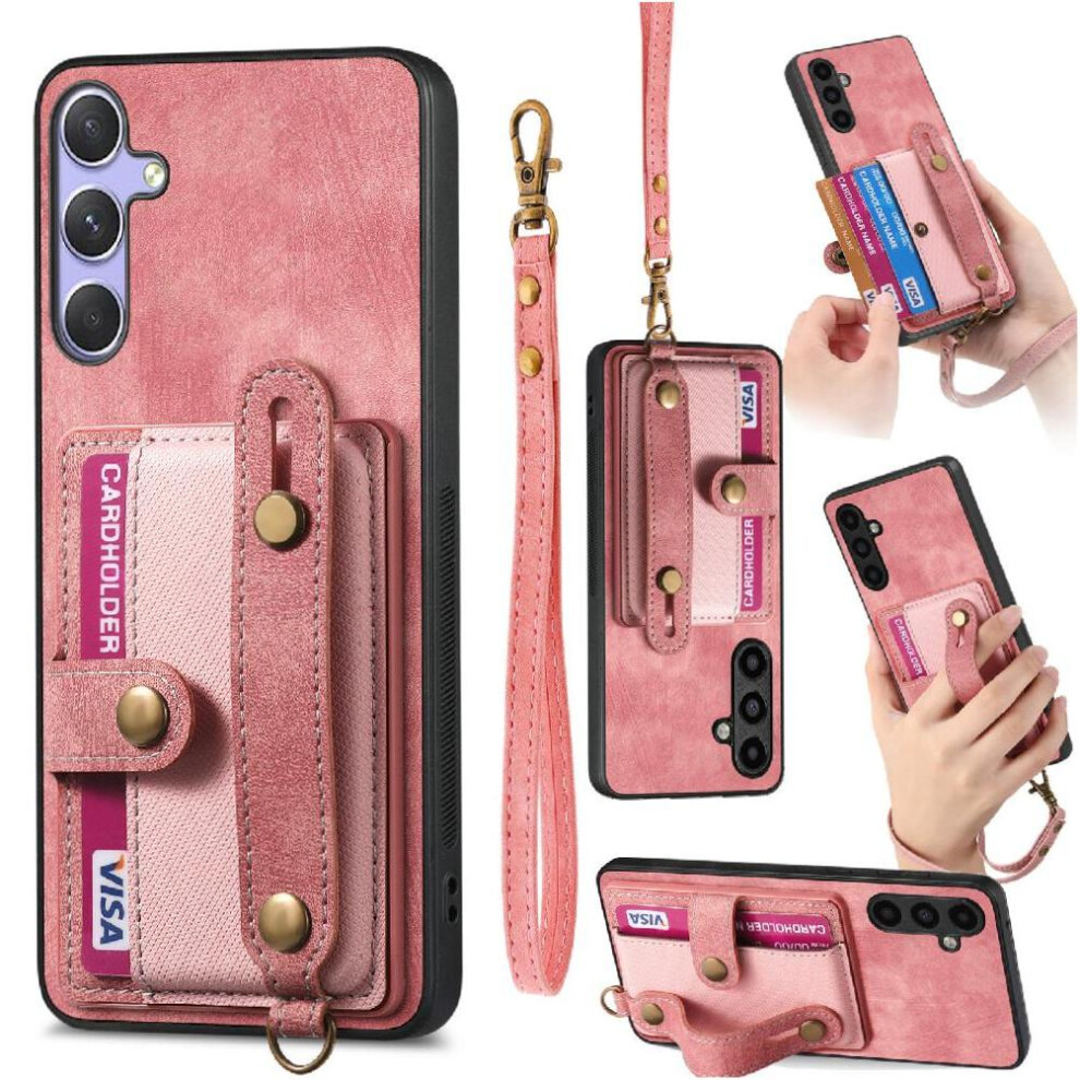 (Pink) Case For Samsung Galaxy S25 Shockproof Wallet Wristband Strap Pink 764544177214