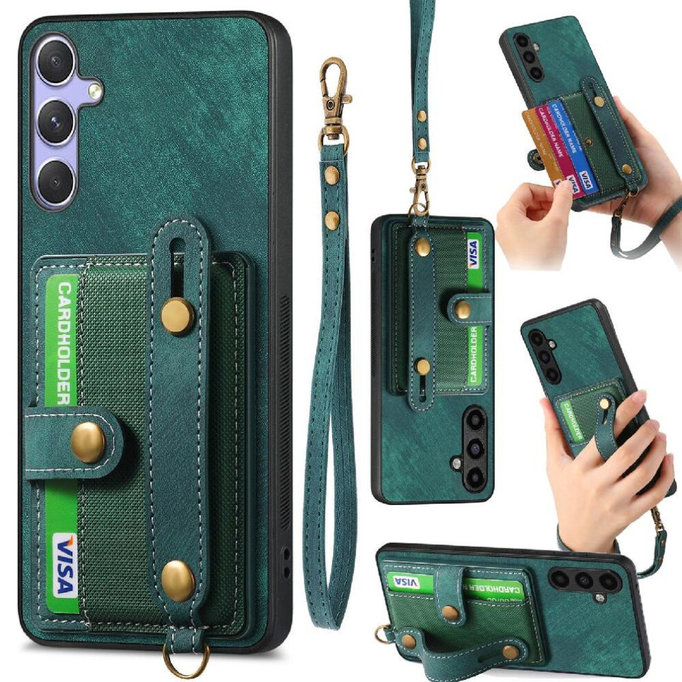 (Green) Case For Samsung Galaxy S25 Shockproof Wallet Wristband Strap Green 764544177207