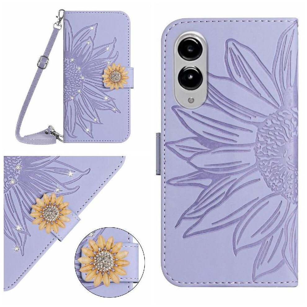 ( Violet) Flip Case For Samsung Galaxy S25 Edge With A Long Lanyard Kickstand Protective Sunflower With Card Slot Stand Leather Wallet Light 764544177627