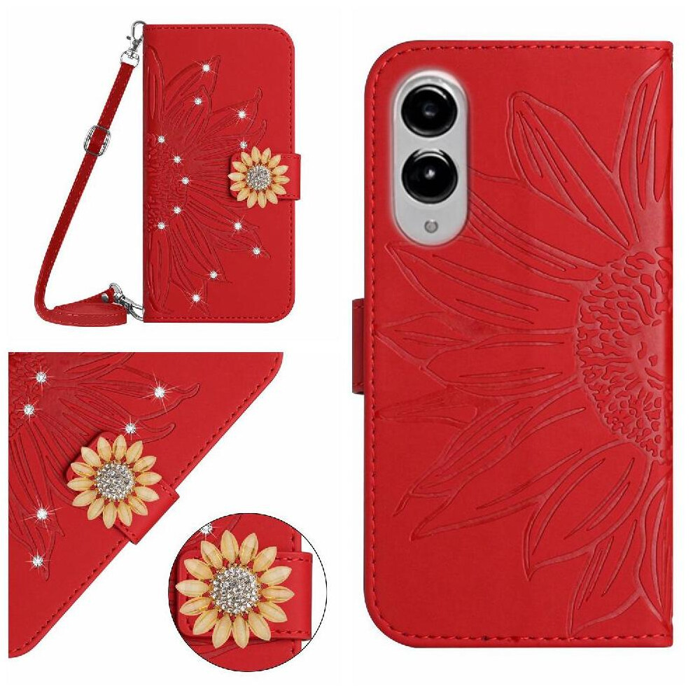 (Red) Flip Case For Samsung Galaxy S25 Edge With A Long Lanyard Kickstand Protective Sunflower With Card Slot Stand Leather Wallet Red 764544177610