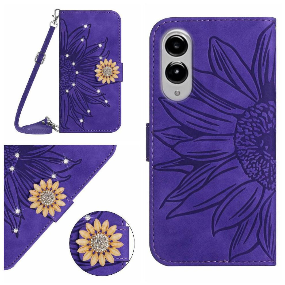 ( Violet) Flip Case For Samsung Galaxy S25 Edge With A Long Lanyard Kickstand Protective Sunflower With Card Slot Stand Leather Wallet Dark 764544177696