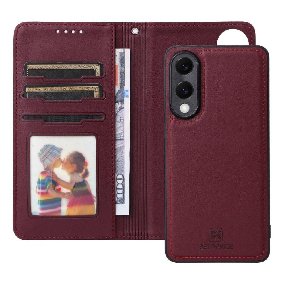 (Red) Flip Case For Samsung Galaxy S25 Edge Wallet Wireless Charging Rfid Blocking Detachable Design Flip Cover Red 764544177993