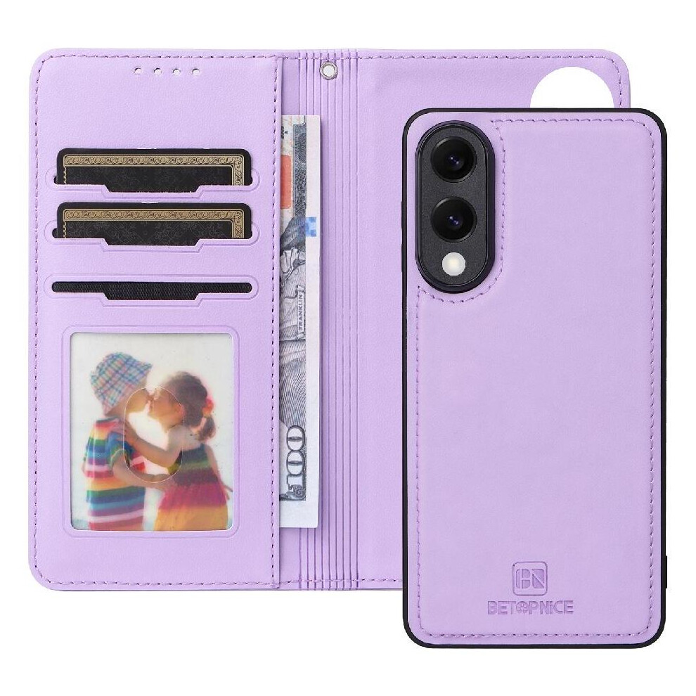 (Purple) Flip Case For Samsung Galaxy S25 Edge Wallet Wireless Charging Rfid Blocking Detachable Design Flip Cover Purple 764544177979
