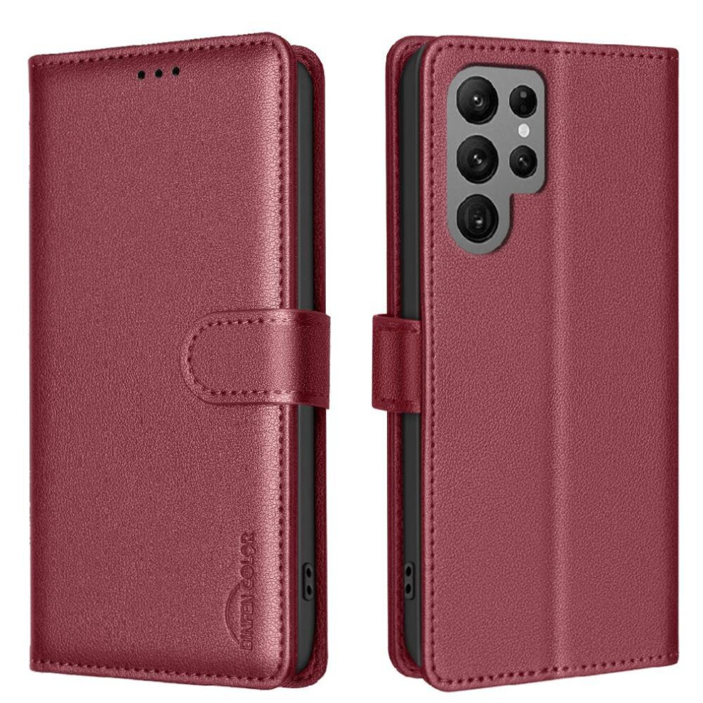 (Red) Flip Case For Samsung Galaxy S25 Ultra Pu Leather Card Holder Kickstand Magnetic Rfid Blocking Wallet Red 764544179430
