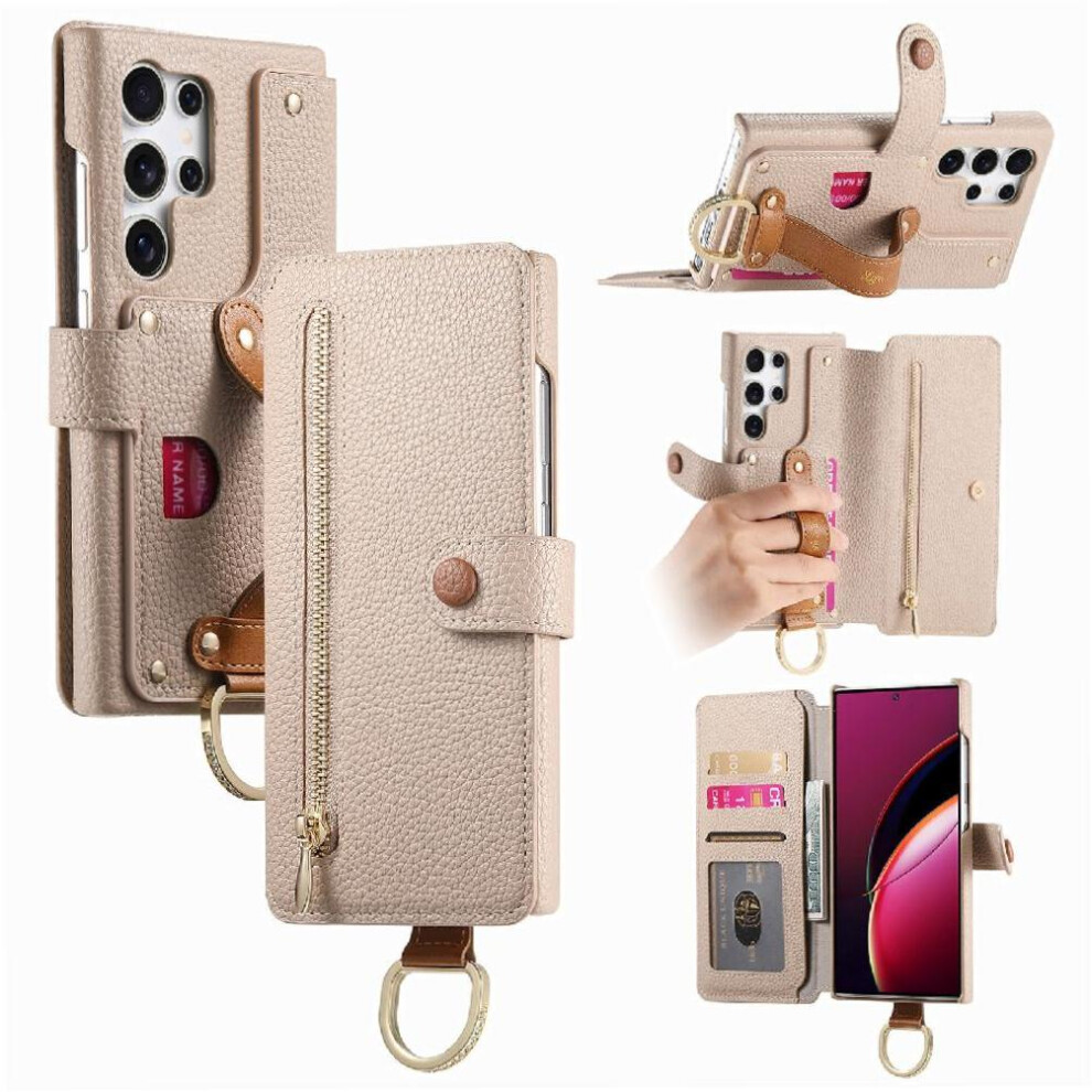 (White) Flip Case For Samsung Galaxy S25 Ultra Crad Slot Wristband Stand Wallet Zipper White 764544179737