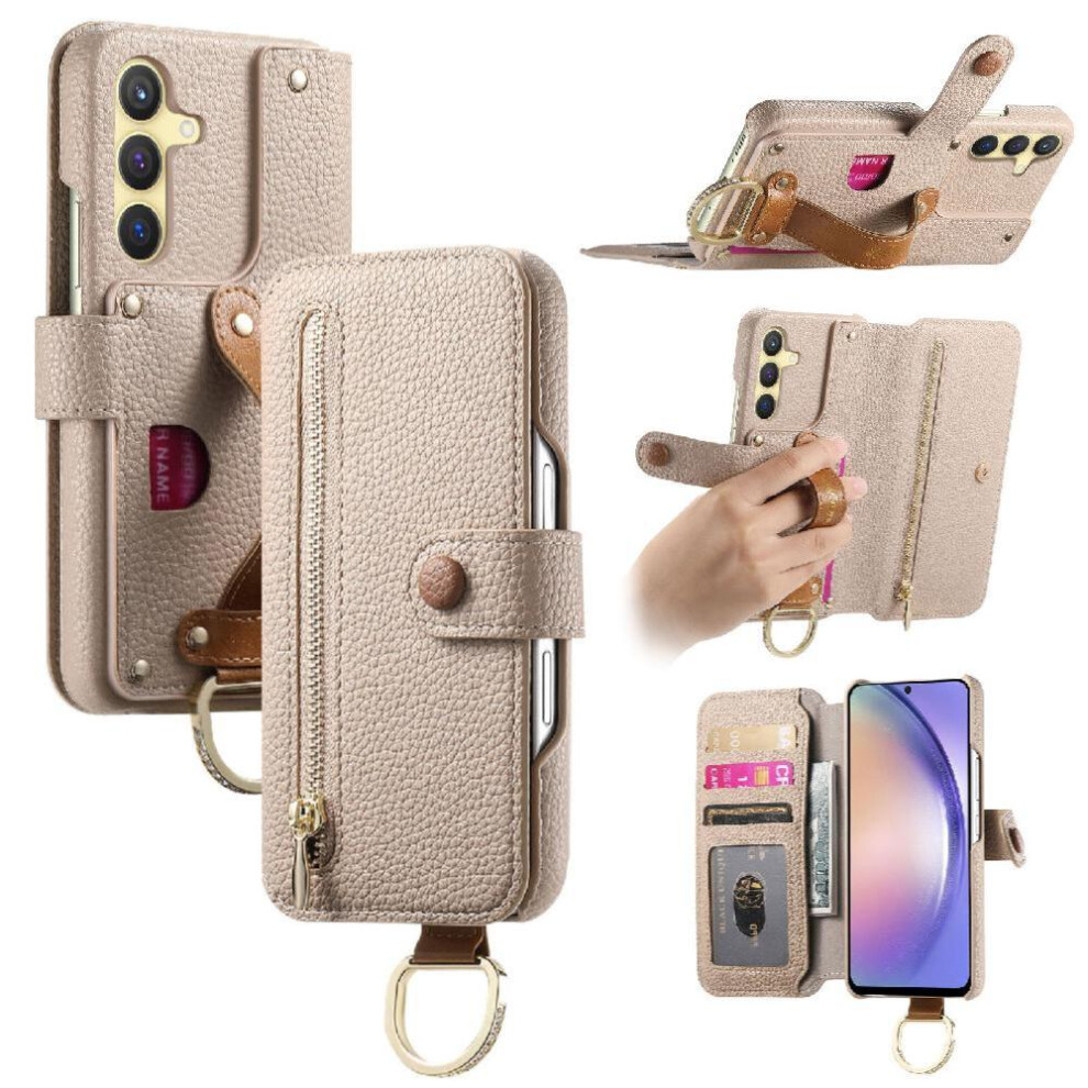 (White) Flip Case For Samsung Galaxy S25 Plus Wallet Stand Zipper Crad Slot Wristband White 764544179805