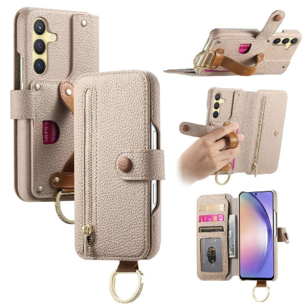 (White) Flip Case For Samsung Galaxy S25 Zipper Wristband Wallet Crad Slot Stand White 764544179874