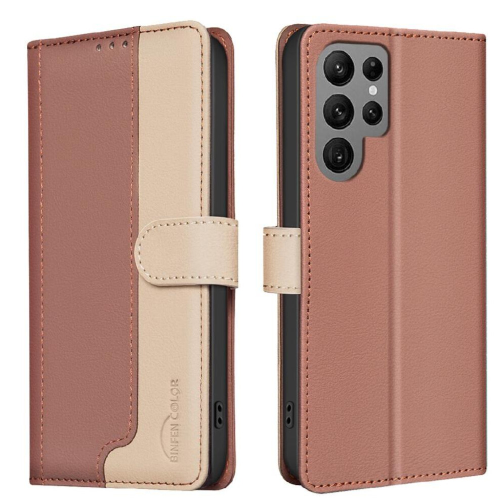 (Brown) Flip Case For Samsung Galaxy S25 Ultra Flip Folio Card Slots Holder Kickstand Shockproof Tpu Inner Shell Rfid Blocking Brown 764544180399