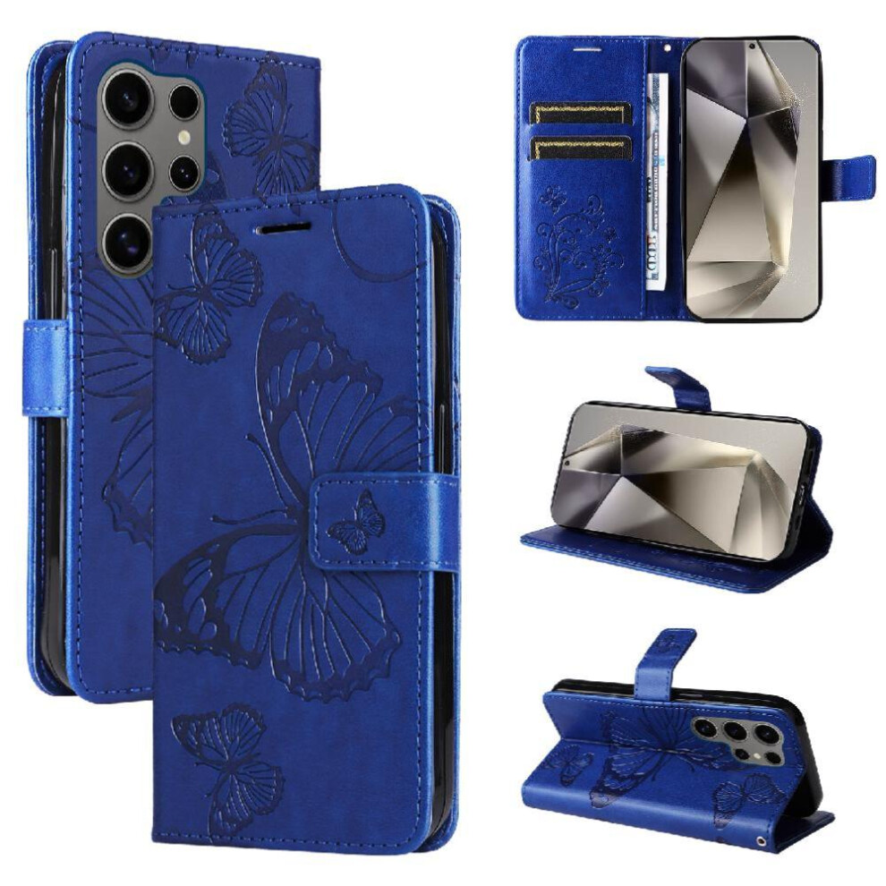 (Blue) Case For Samsung Galaxy S25 Ultra With Card Slot Stand Pu Leather Shockproof Cover Flip Kickstand Magnetic Cover Blue 764544180665