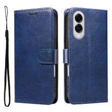 (Blue) Flip Case for Samsung Galaxy S25 Edge High Quality Leather Business Wallet Phone Case with Card Slot Classic Solid Color
