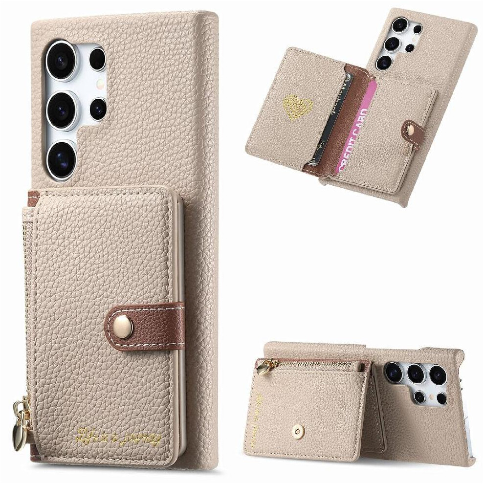 (Khaki ) Case For Samsung Galaxy S25 Ultra Wallet Wallet Shockproof Stand Zipper 764544181891