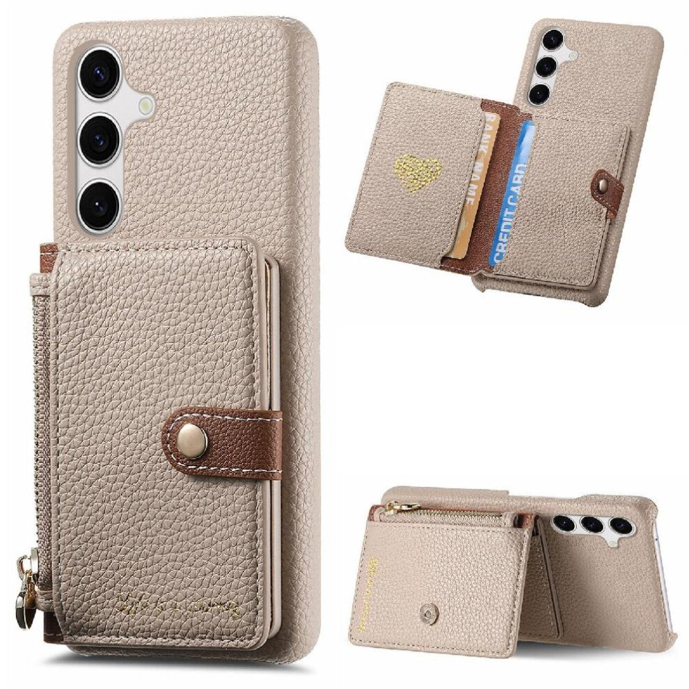 (Khaki ) Case For Samsung Galaxy S25 Wallet Wallet Shockproof Stand Zipper 764544182034
