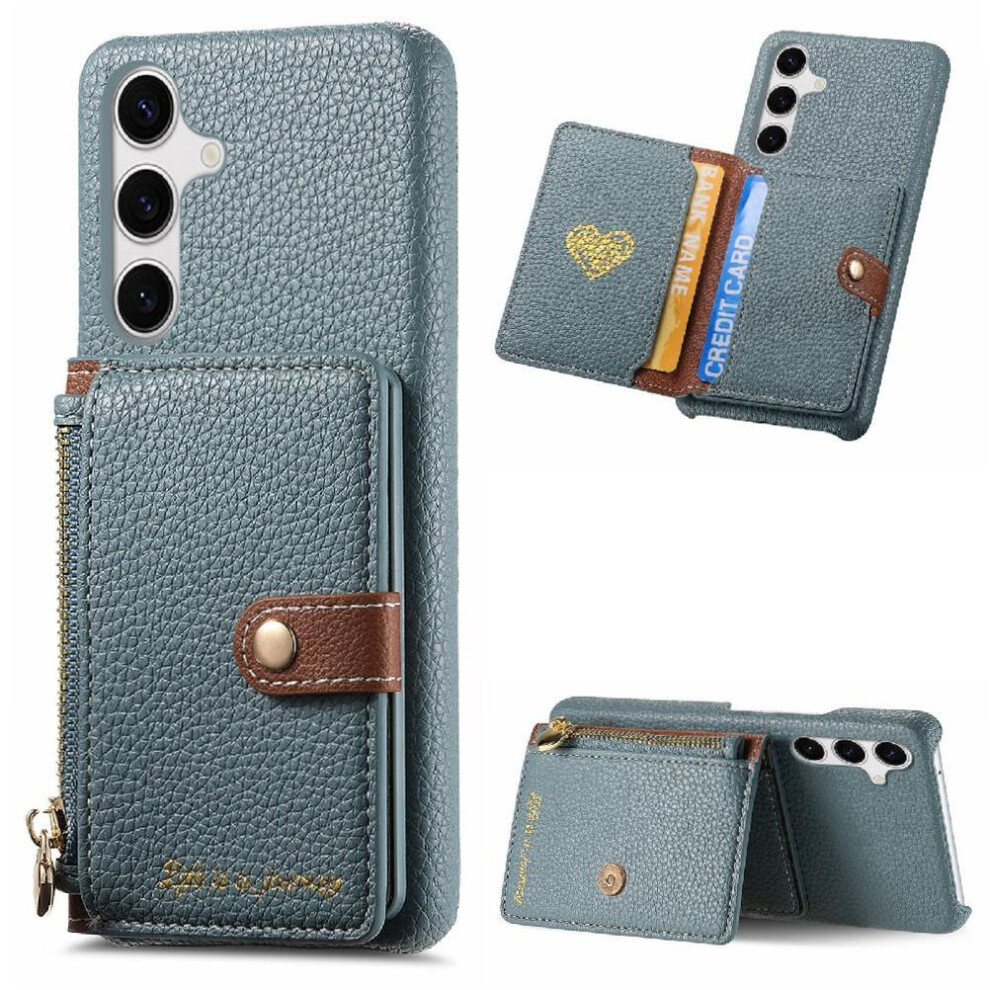 (Blue) Case For Samsung Galaxy S25 Wallet Wallet Shockproof Stand Zipper Blue 764544182058