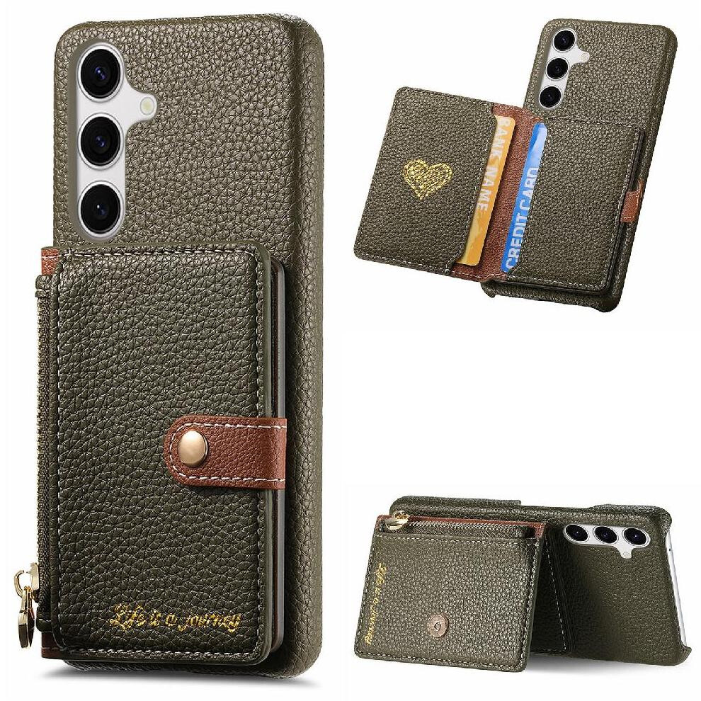 (Green) Case For Samsung Galaxy S25 Wallet Wallet Shockproof Stand Zipper Green 764544182065