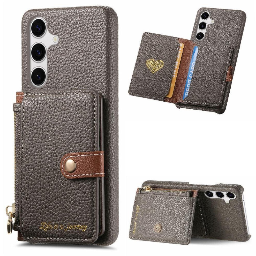 ( ) Case For Samsung Galaxy S25 Wallet Wallet Shockproof Stand Zipper Gray 764544182096