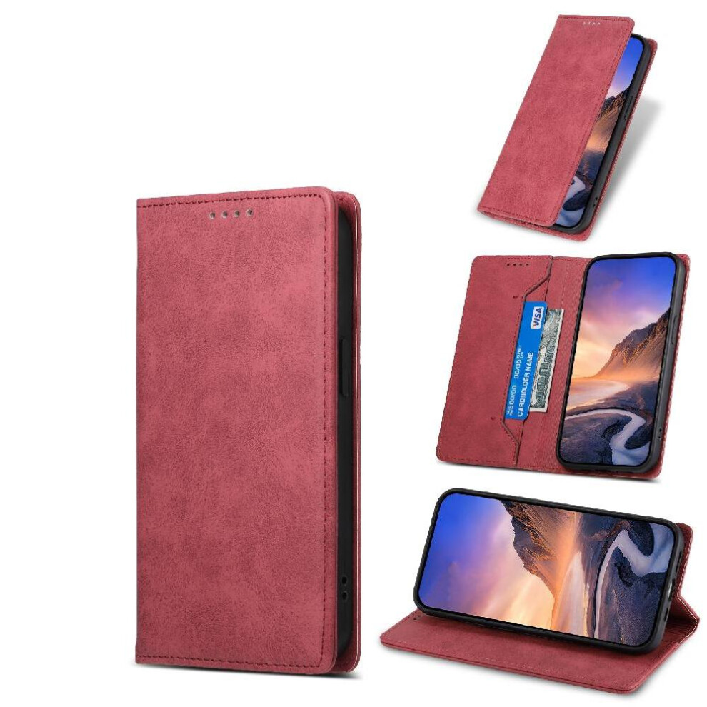 (Red) Flip Case For Samsung Galaxy S25 Edge Tpu Card Slot Shockproof Kickstand Business Casual Red 764544182874