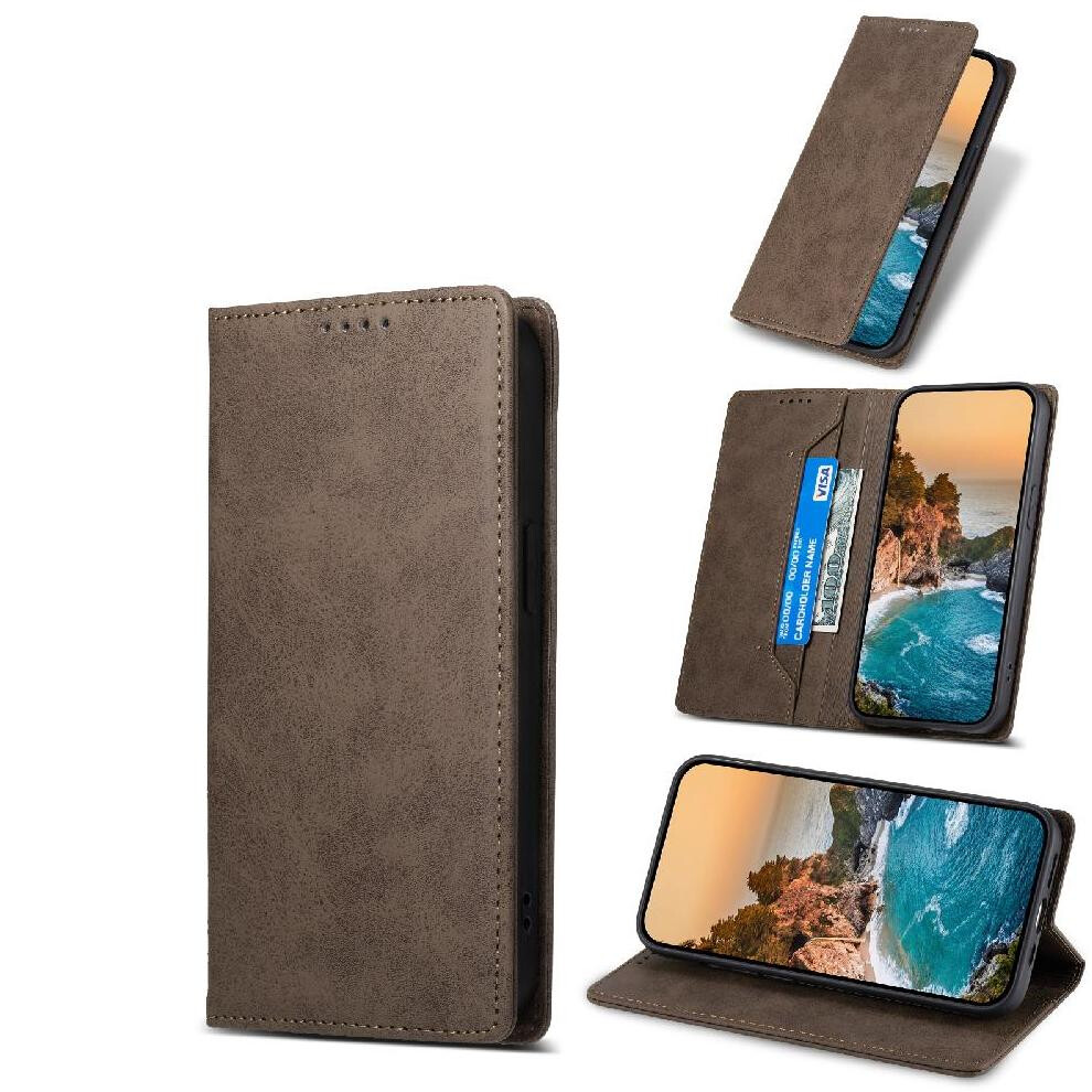 (Brown) Flip Case For Samsung Galaxy S25 Edge Tpu Card Slot Shockproof Kickstand Business Casual Brown 764544182898