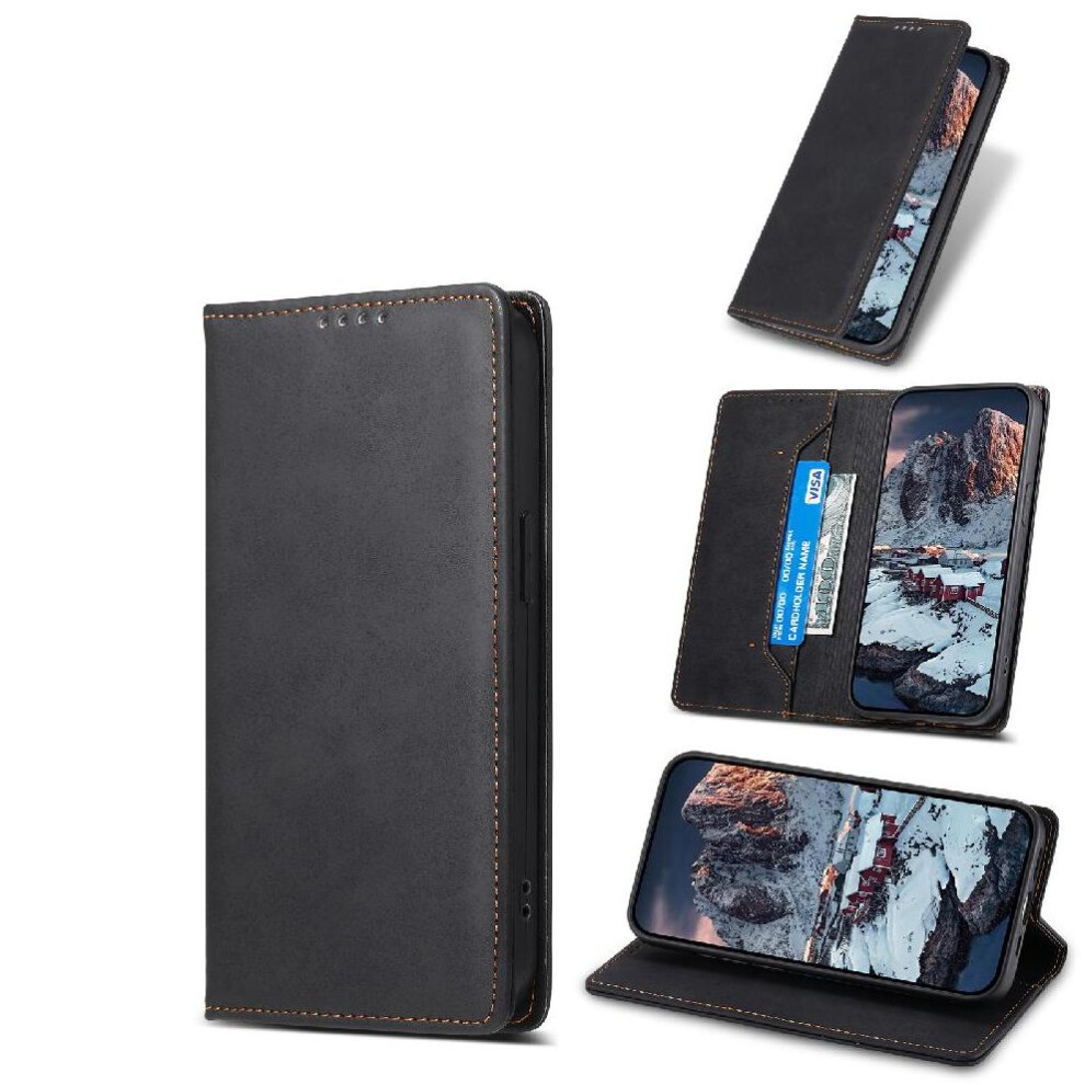 (Black) Flip Case For Samsung Galaxy S25 Edge Tpu Card Slot Shockproof Kickstand Business Casual Black 764544182881