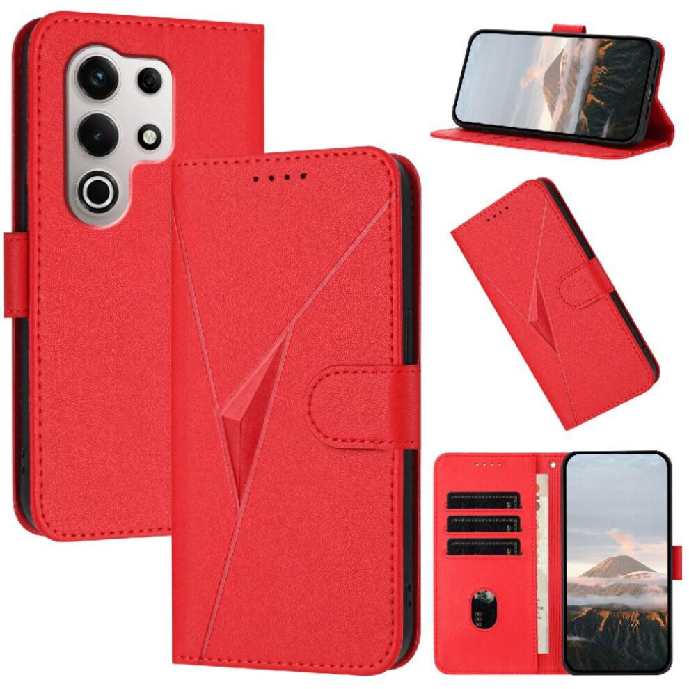 (Red) Flip Case For Itel S25 Ultra With Kickstand Function Premium Pu Leather With Card Slots Flip Protective Mobile Phone Anti-Fall Red 764544183703