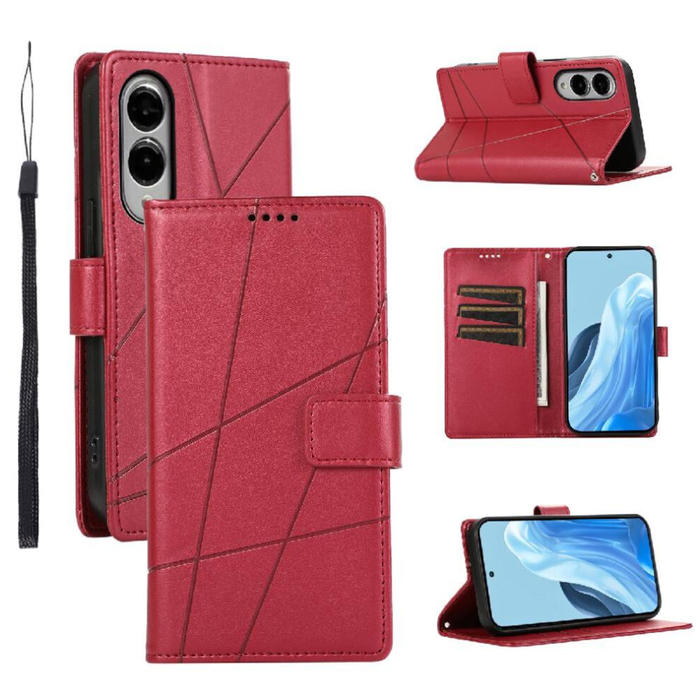(Red) Case For Samsung Galaxy S25 Edge Shock Absorbing Shockproof Kickstand Three Card Slots Red 764544184007