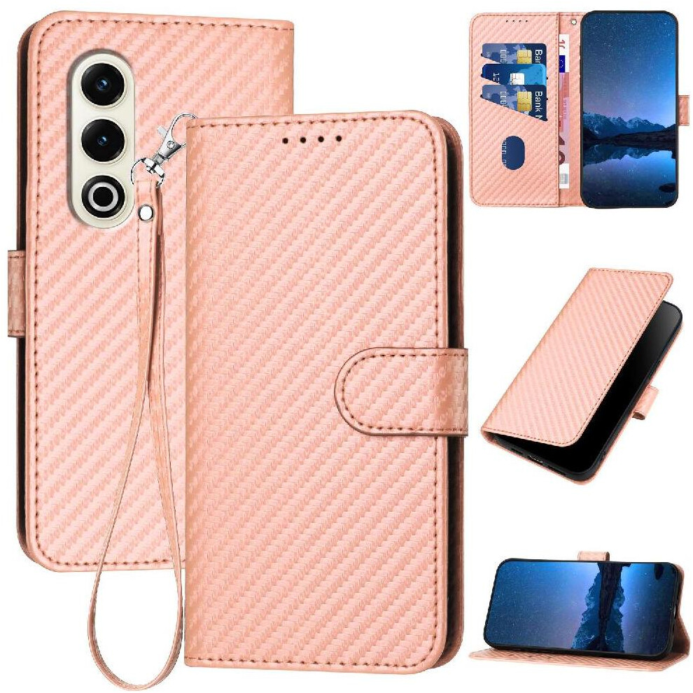 (Pink) Flip Case For Itel S25 Premium Leather With Detachable Hand Strap Carbon Fiber Surface With Card Slot And Kickstand Pink 764544185868