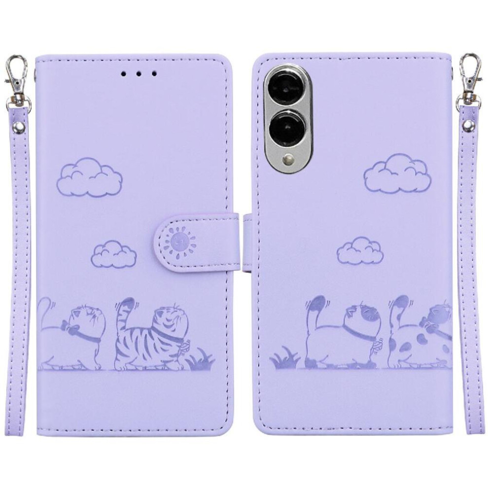(Purple) Flip Case For Samsung Galaxy S25 Edge Cat Rfid Card Slot Holder Kickstand Leather Wallet Purple 764544185905