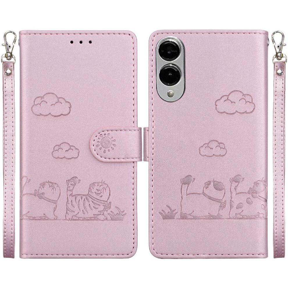 (Pink) Flip Case For Samsung Galaxy S25 Edge Cat Rfid Card Slot Holder Kickstand Leather Wallet Pink 764544185882