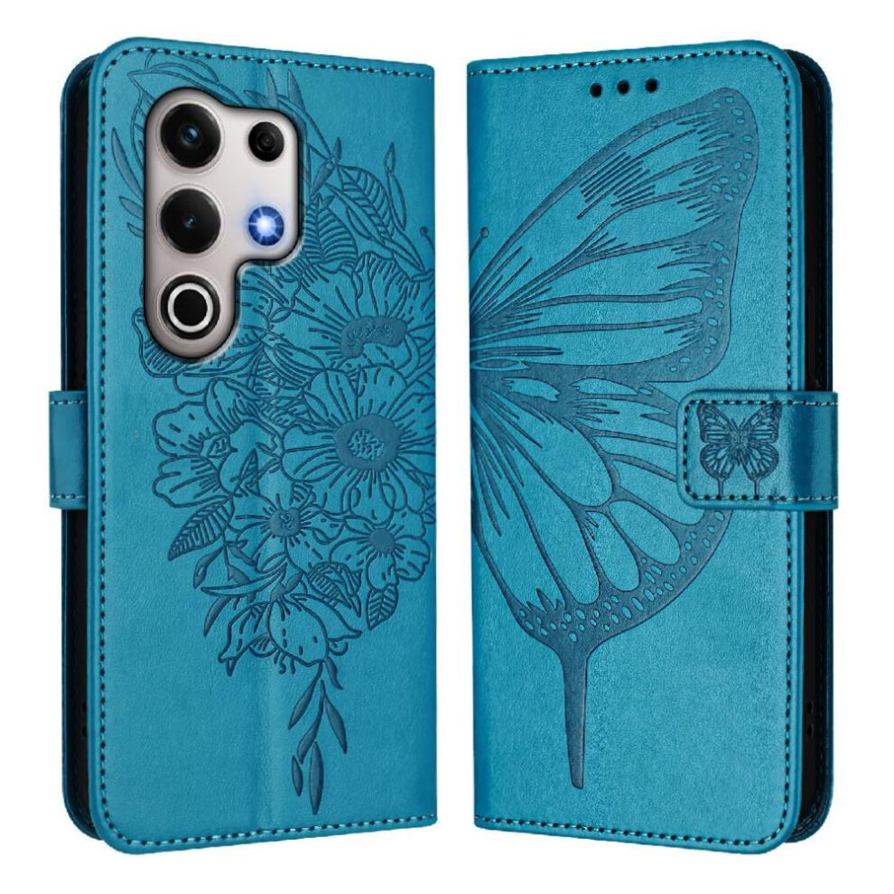(Blue) Case For Itel S25 Ultra 4G Embossing Butterfly Magnetic Premium Leather Flip Cover Blue 764544187893