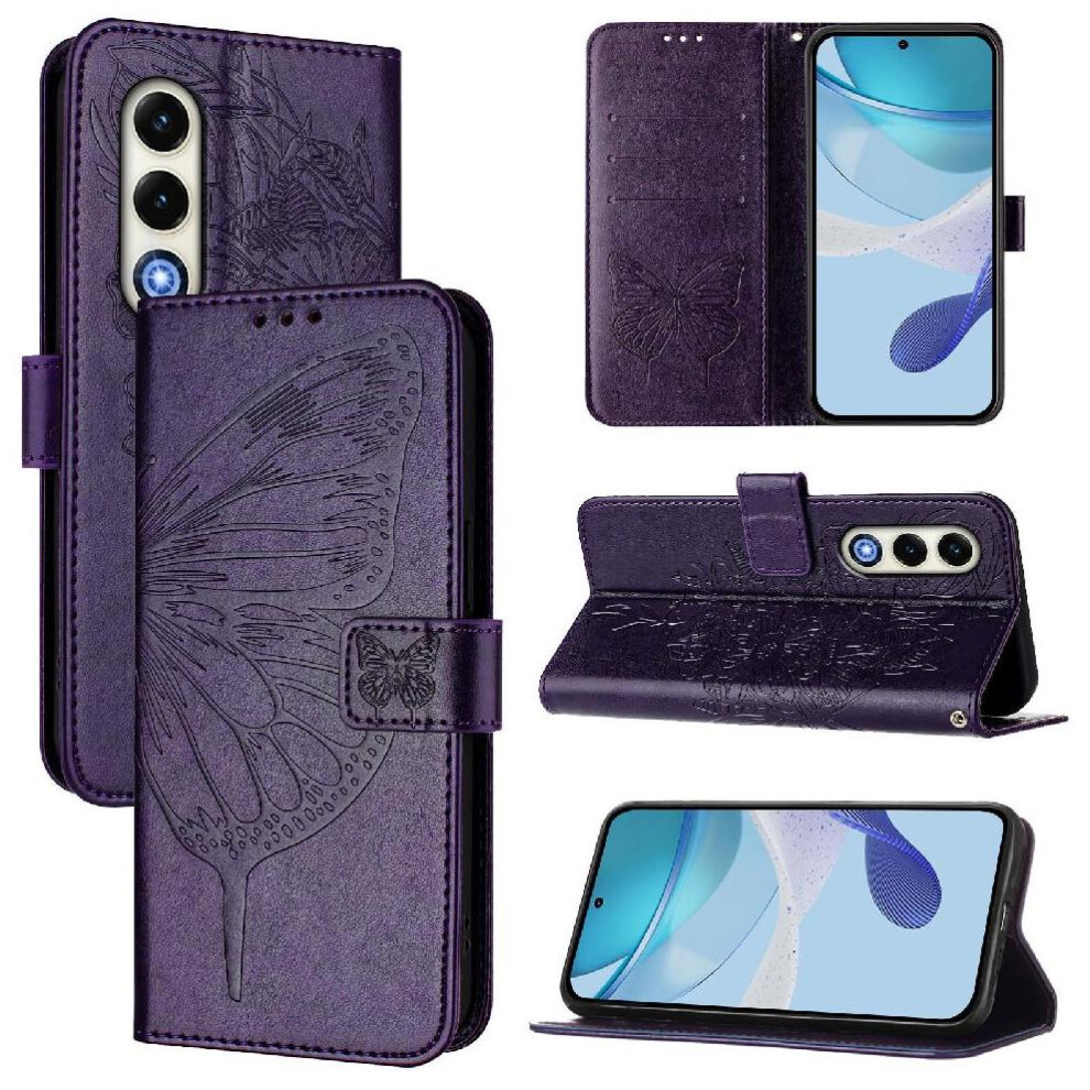 ( Violet) Case For Itel S25 4G Magnetic Flip Cover Premium Leather Embossing Butterfly Dark 764544188012