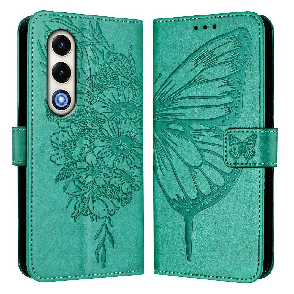 (Green) Case For Itel S25 4G Magnetic Flip Cover Premium Leather Embossing Butterfly Green 764544187985