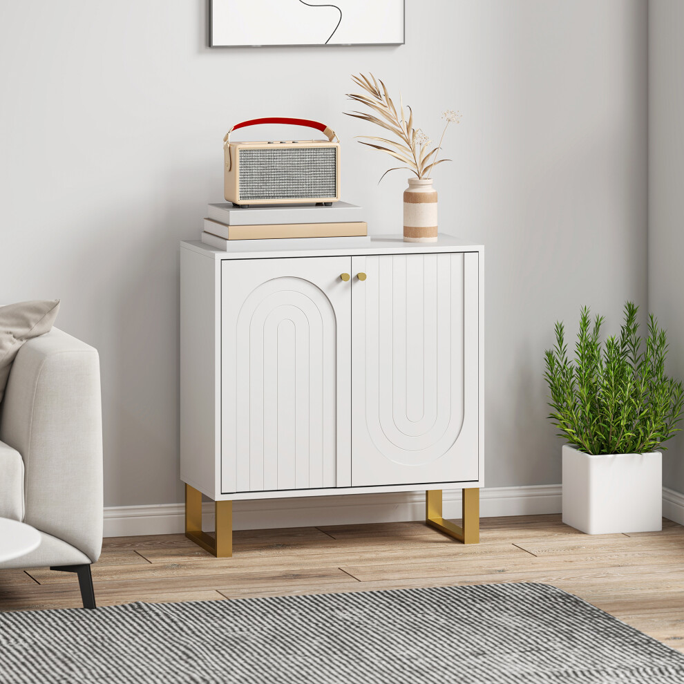 HOMCOM White Sideboard Storage Cabinet with Adjustable Shelf - Steel - Image 4