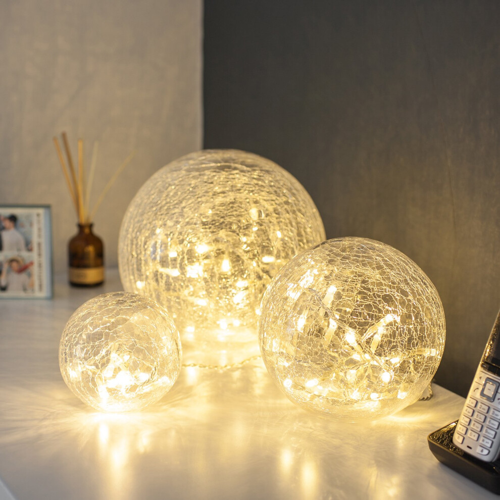 Lights4fun Set of 3 Fairy Light Orbs Crackled Glass Balls LED Lights Battery Operated Table Lamp Warm White LEDs with Timer Orbs for Bedroom,-image-OPC-PGQ85TM-NEW